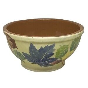 Art Pottery Mixing Bowl Italy Ceramiche Alfa Fall Leaves Autumn Handmade Vtg